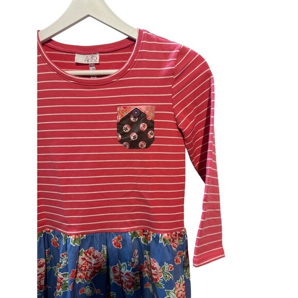 435 Matilda Jane Friends Forever Abigail Dress Size 12 Long Sleeve Floral Stripe - Picture 2 of 9